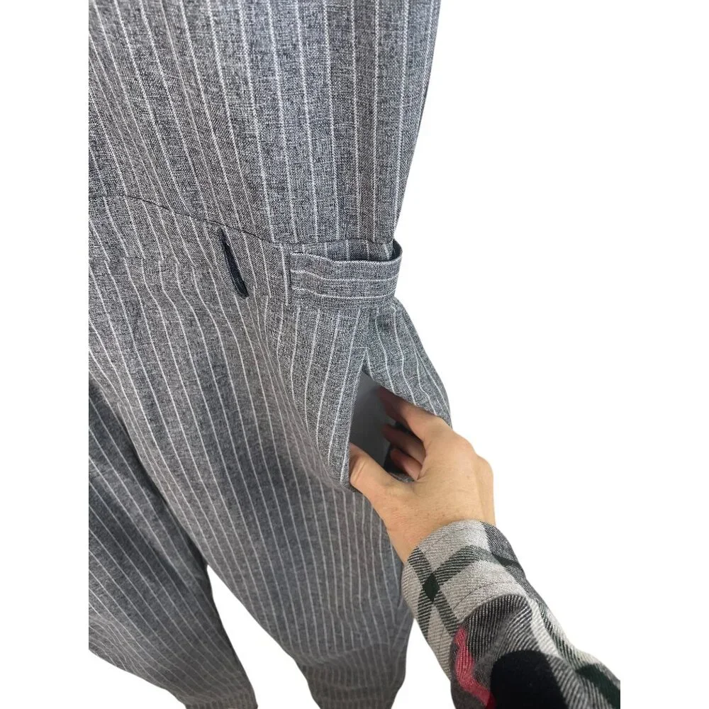 Romperjack Mens Striped Short Sleeve Romper Gray Button Front With Pockets M